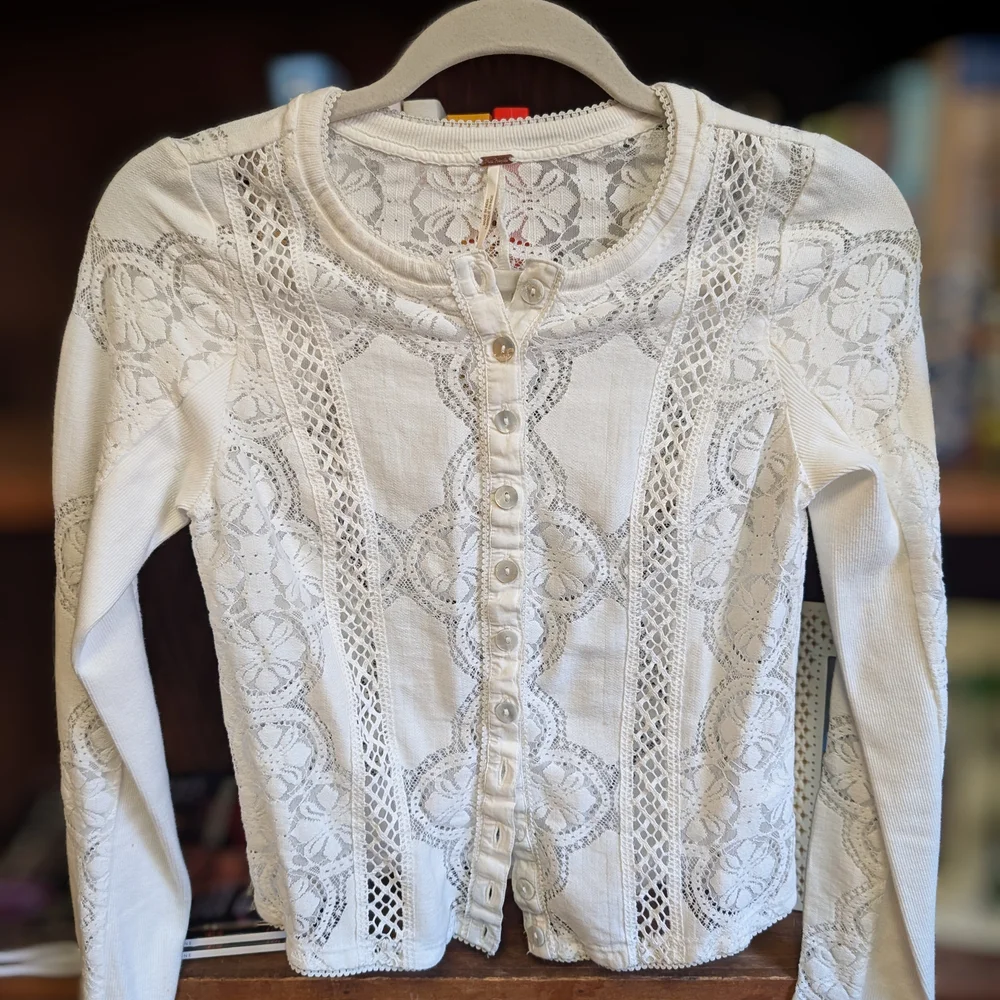 Elegant White Lace Button-Up Top